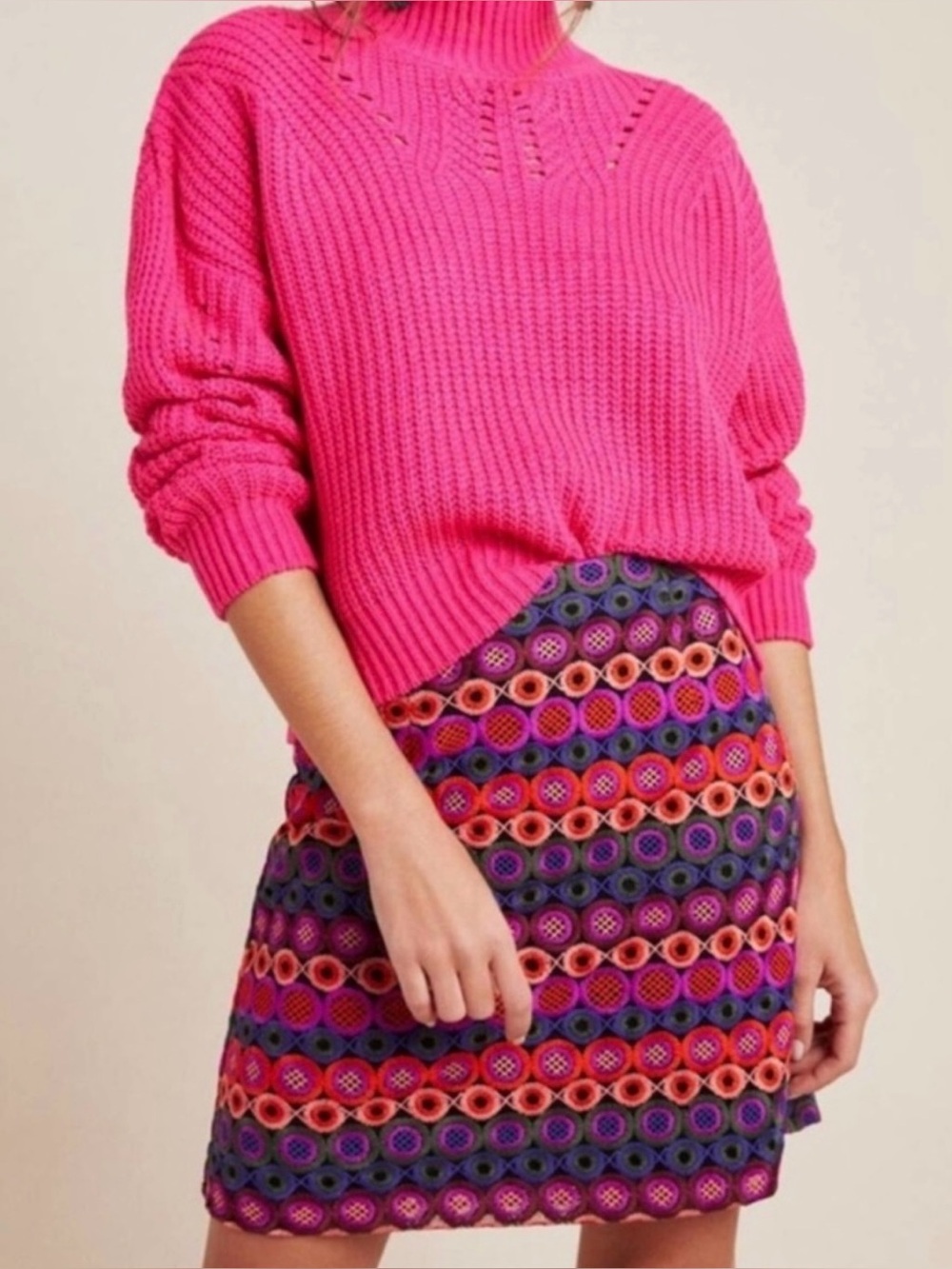 Hutch Anthropologie Embroidered Crochet Mini Skirt Multicolor Size 12
